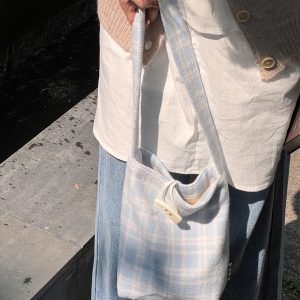 Woolen Plaid Bucket Bag - Versatile Shoulder Tote with Healing Fresh Atmosphere, Stylish Accessory for Any Occasion