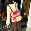 Woolen Striped Texture Double Shoulder Backpack for Women - Autumn Winter Niche Book Bag, Trendy and Stylish