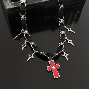 Y2K Dark Cross Necklace for Men and Women - High-End Punk Clavicle Chain, Niche Subculture Neck Accessory