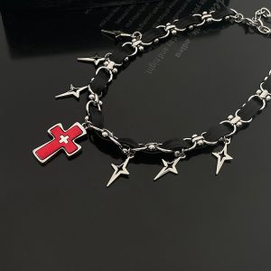 Y2K Dark Cross Necklace for Men and Women - High-End Punk Clavicle Chain, Niche Subculture Neck Accessory