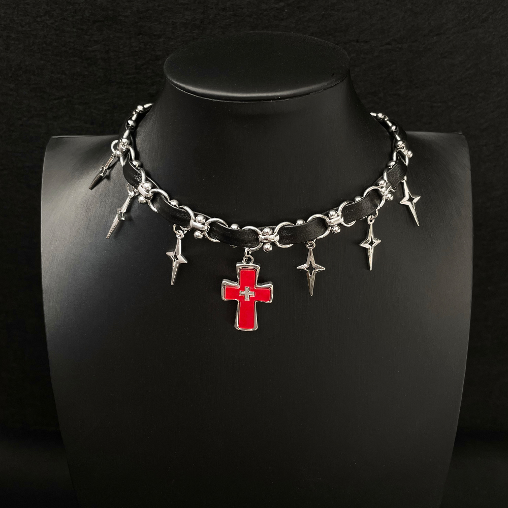 Y2K Dark Cross Necklace for Men and Women - High-End Punk Clavicle Chain, Niche Subculture Neck Accessory