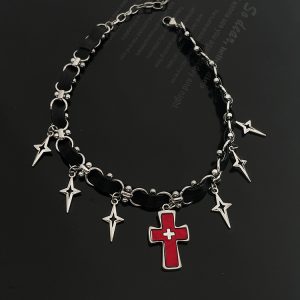 Y2K Dark Cross Necklace for Men and Women - High-End Punk Clavicle Chain, Niche Subculture Neck Accessory