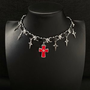 Y2K Dark Cross Necklace for Men and Women - High-End Punk Clavicle Chain, Niche Subculture Neck Accessory