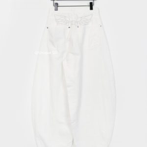 Y2K Dreamy Embroidered Wings Casual Slim-Fit White Denim Pants - Unique Street Style Versatile Bottoms