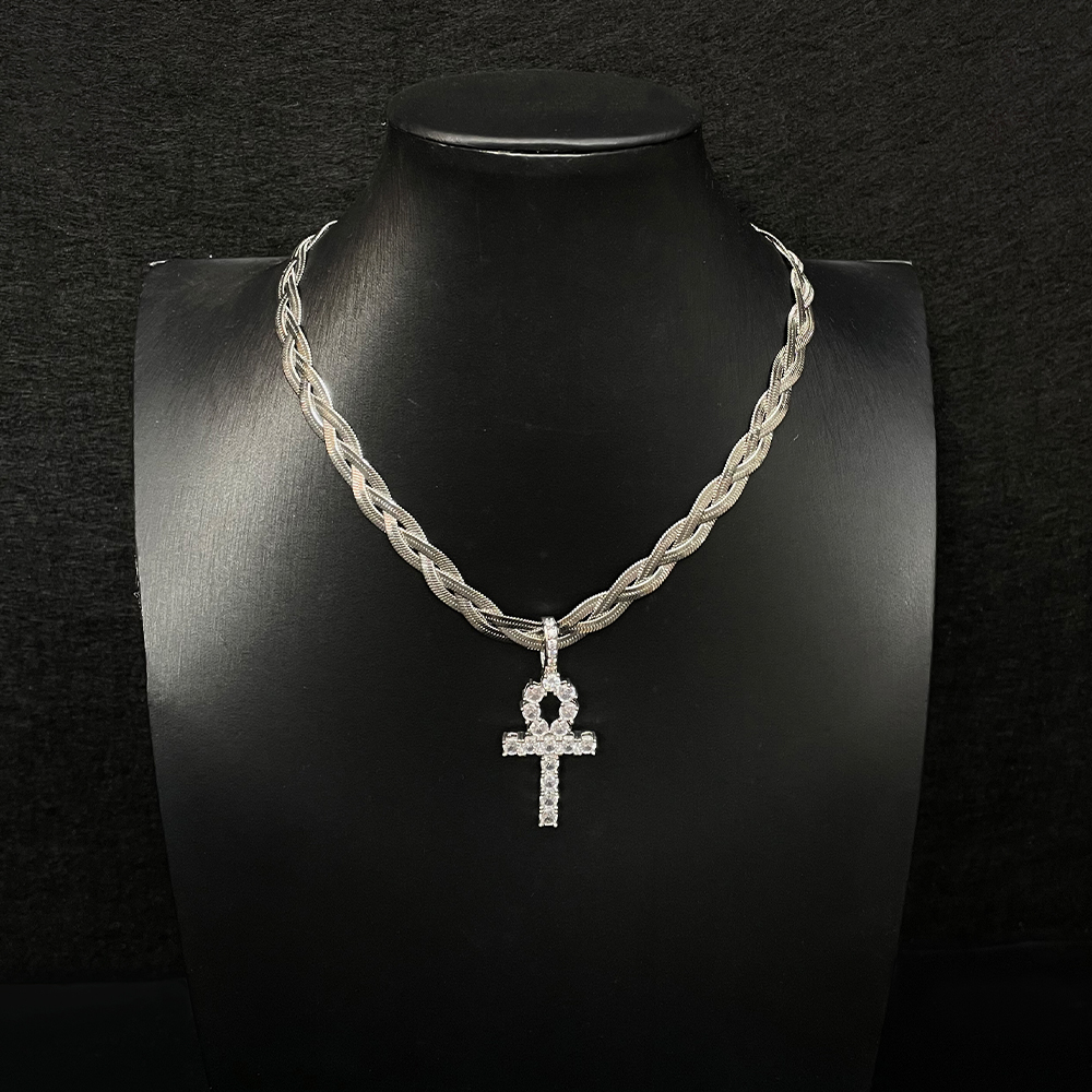 Y2K Minimalist Stainless Steel Woven Cross Necklace for Women - Non-Fading Titanium Steel Clavicle Chain, Trendy Men's Accessory