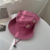 Y2K Pink Star Western Cowboy Hat | Wide Brim Summer Sunshade Fisherman Hat for Outdoor Camping Fashion