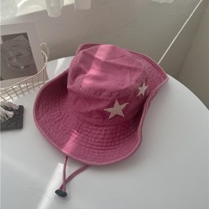 Y2K Pink Star Western Cowboy Hat | Wide Brim Summer Sunshade Fisherman Hat for Outdoor Camping Fashion