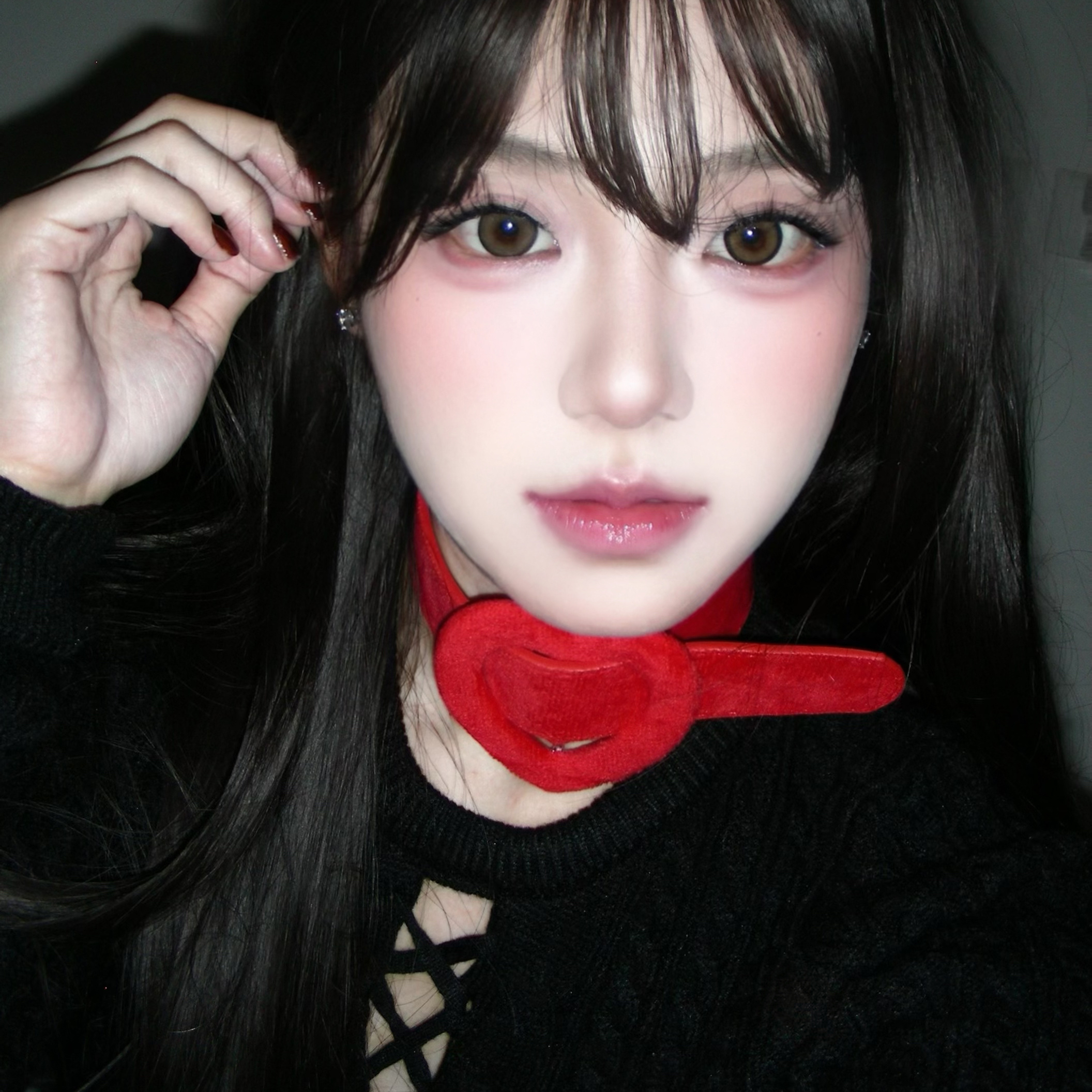 Y2K Red Heart Choker Collar Gothic Short Plush Leather Necklace Festive Subculture Accessory for Girls