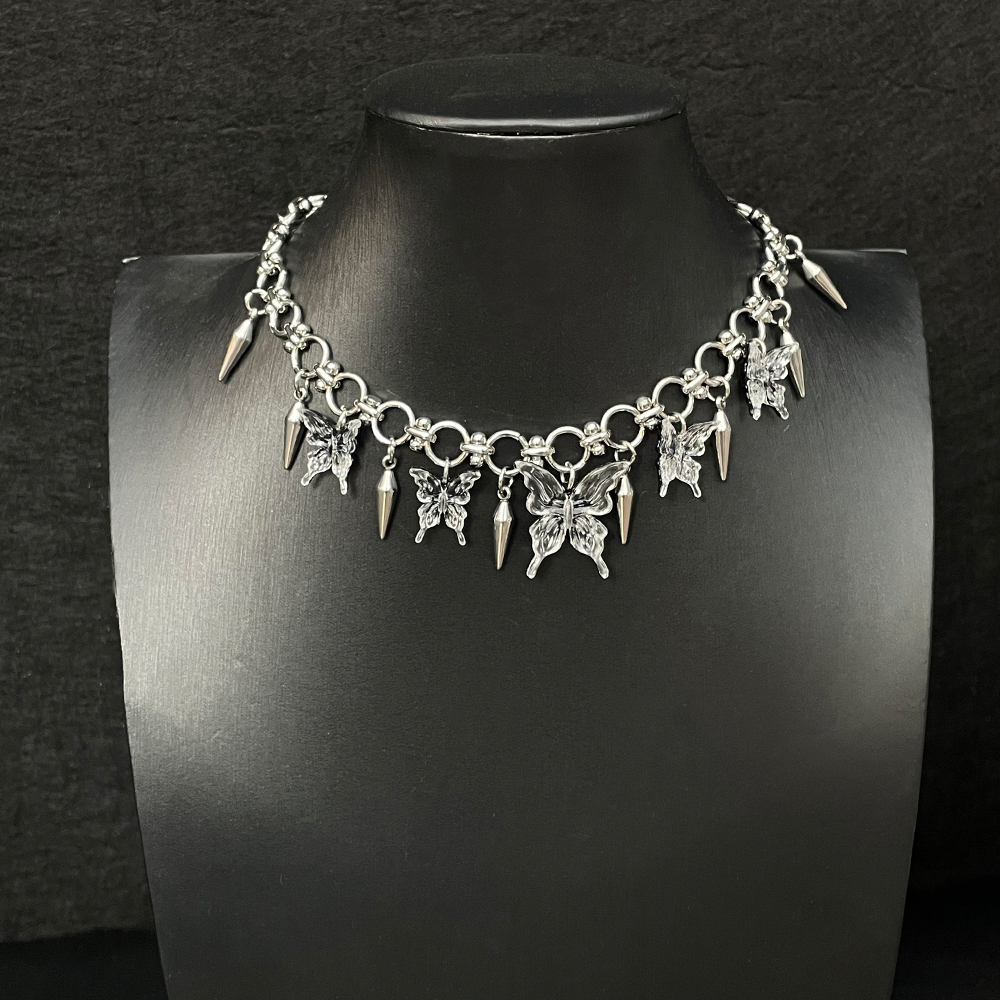 Y2K Transparent Small Butterfly Necklace for Women, Punk Style Clavicle Chain Accessory, Sweet Cool Niche Design