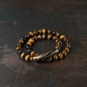 Yellow Tiger Eye Stone Bracelet for Women and Men - Retro Trendy Double Circle Design, Versatile Hand Accessories