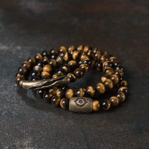 Yellow Tiger Eye Stone Bracelet for Women and Men - Retro Trendy Double Circle Design, Versatile Hand Accessories