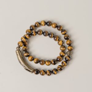 Yellow Tiger Eye Stone Bracelet for Women and Men - Retro Trendy Double Circle Design, Versatile Hand Accessories