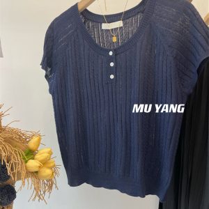 Yellow Twisted Short Sleeve Knitted Top for Women, Loose-Fitting Flying Sleeve Blouse, Stylish Chic Design