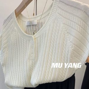 Yellow Twisted Short Sleeve Knitted Top for Women, Loose-Fitting Flying Sleeve Blouse, Stylish Chic Design