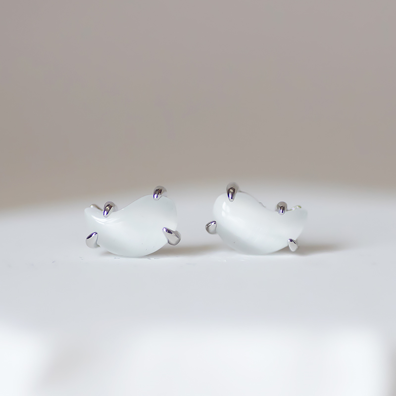 Yin Yang Water Drop Shape Black Agate Cat Eye Stone Earrings in S925 Silver - Vintage Unisex Design