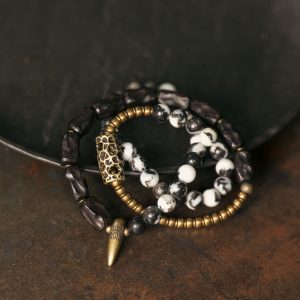 Zebra Pattern Agate Bracelet for Men - Vintage Handmade Textured Wooden Niche Jewelry, Unique Personality Accessory