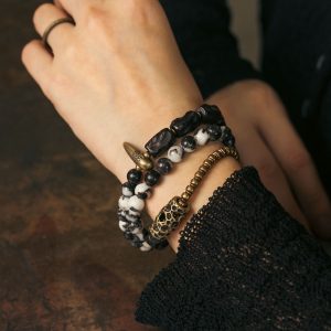 Zebra Pattern Agate Bracelet for Men - Vintage Handmade Textured Wooden Niche Jewelry, Unique Personality Accessory