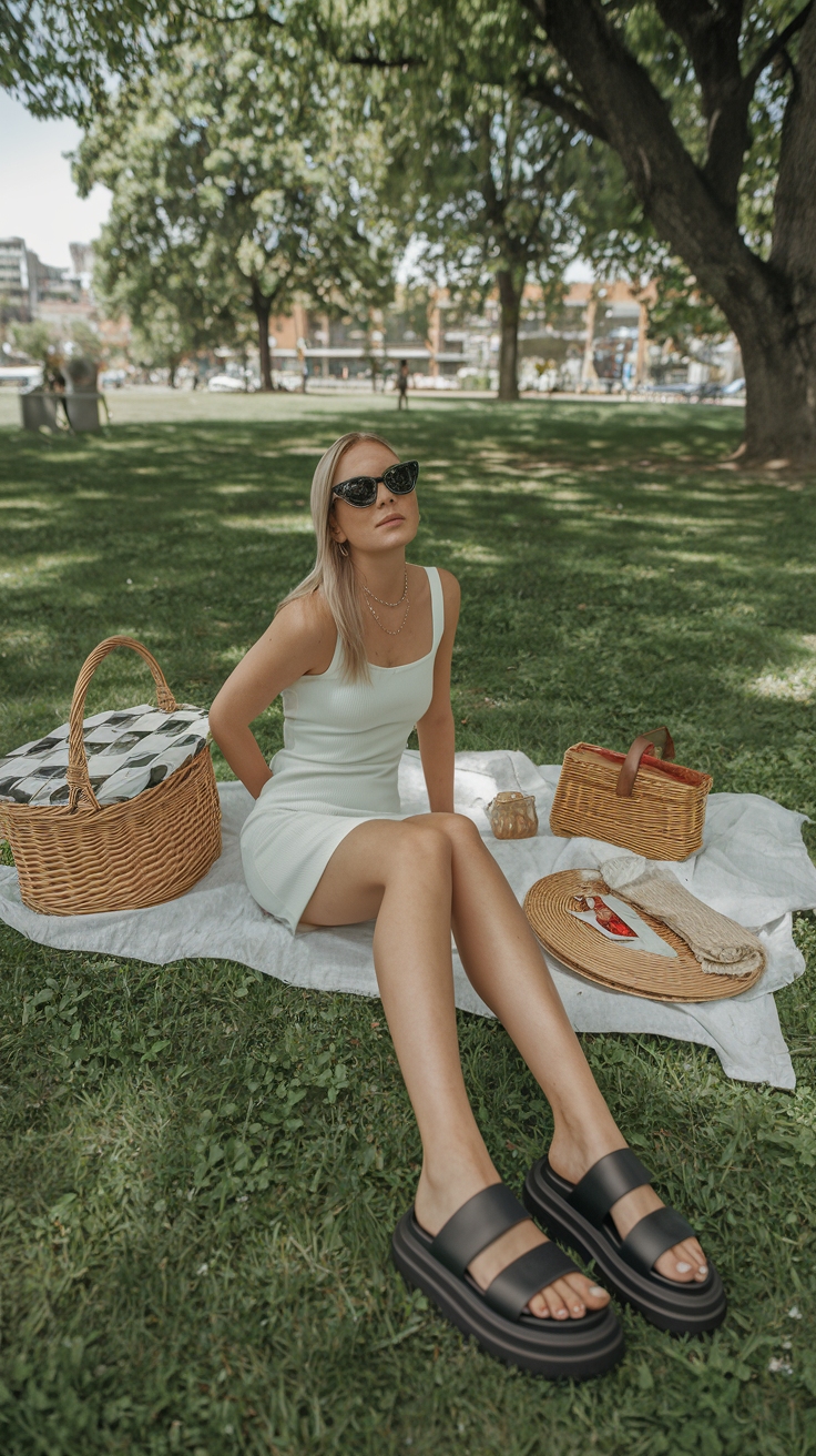 Black Chunky Sandals Outfit for Summer Days outfit idea