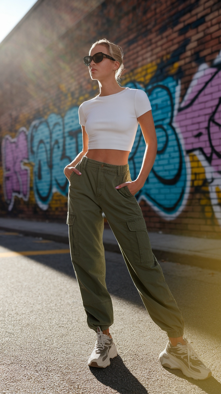 Stylish Cargo Pants Crop Top Outfit Ideas outfit idea