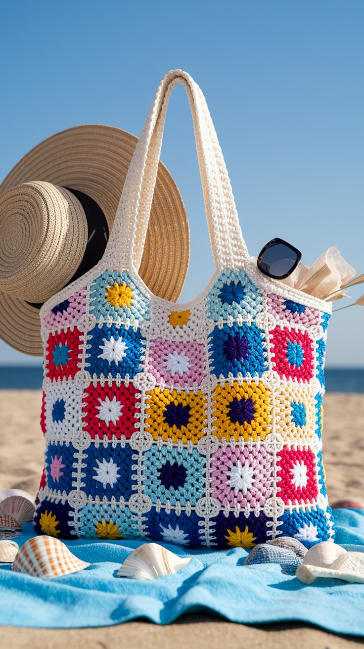 Crochet Granny Square Tote Bag for Vintage Vibes outfit idea