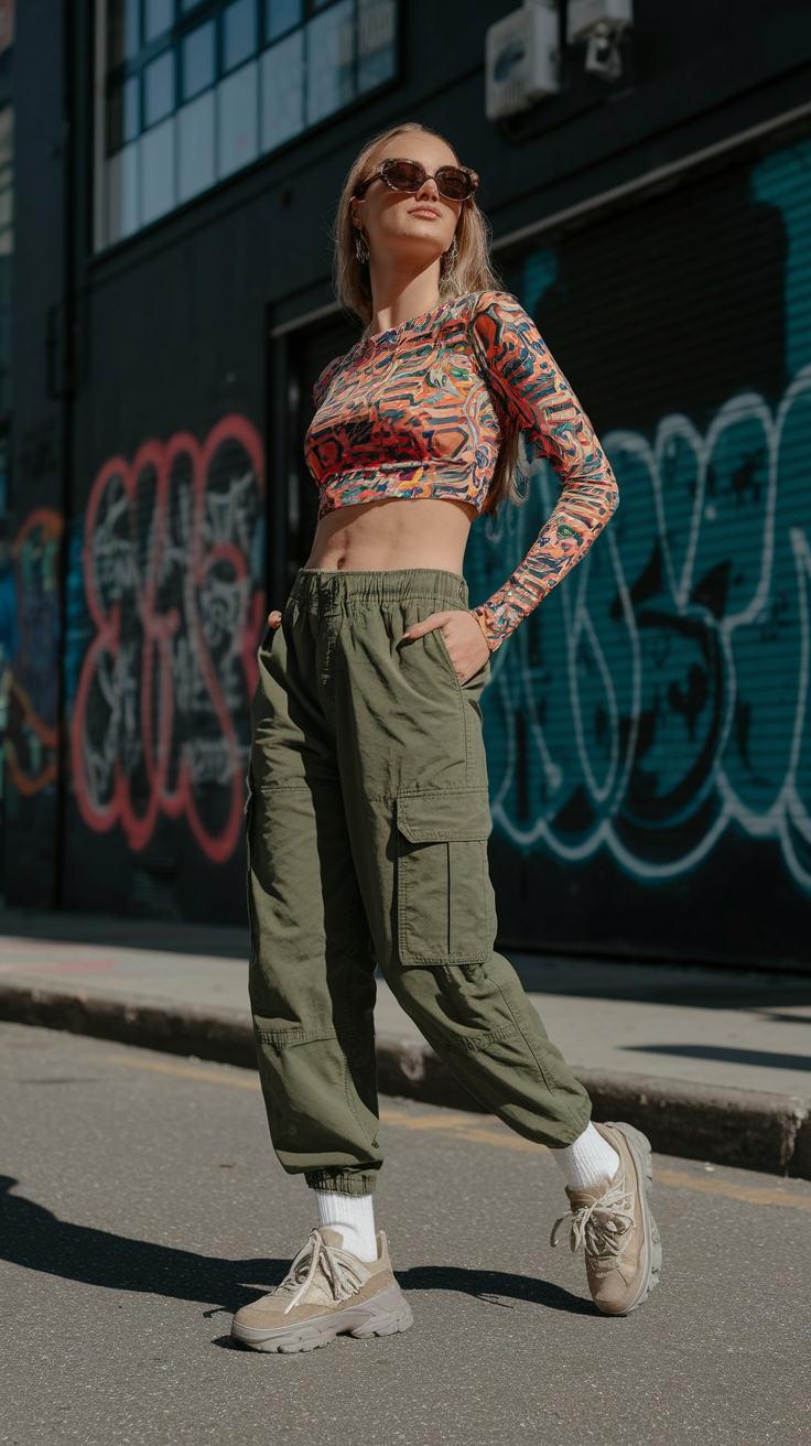 Trendy Crop Top and Cargo Pants Outfit Inspiration outfit idea