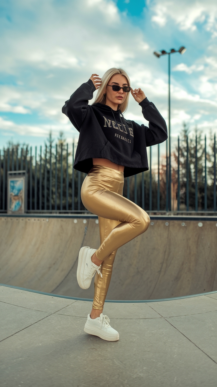 Gold Leggings Outfit Metallic: Shine Bright at Events outfit idea