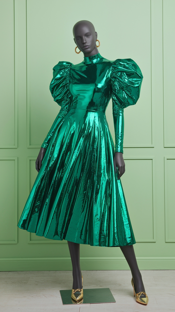 Green Metallic Dress Outfit: A Dazzling Choice outfit idea