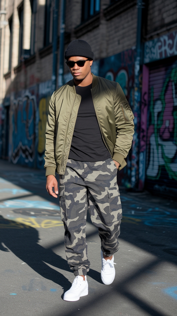 Grey Camo Cargo Pants Outfit: Edgy and Chic Choices outfit idea