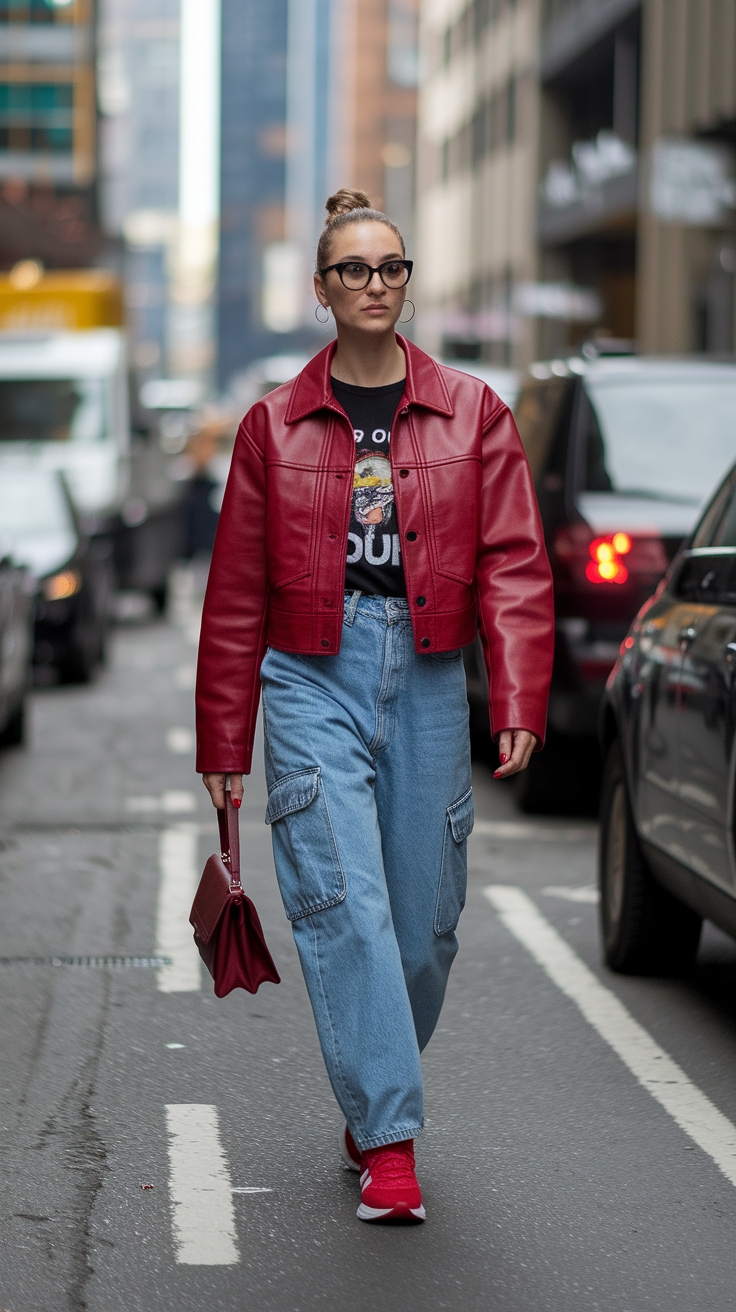 Styling Your Leather Red Jacket Outfit for Fall outfit idea