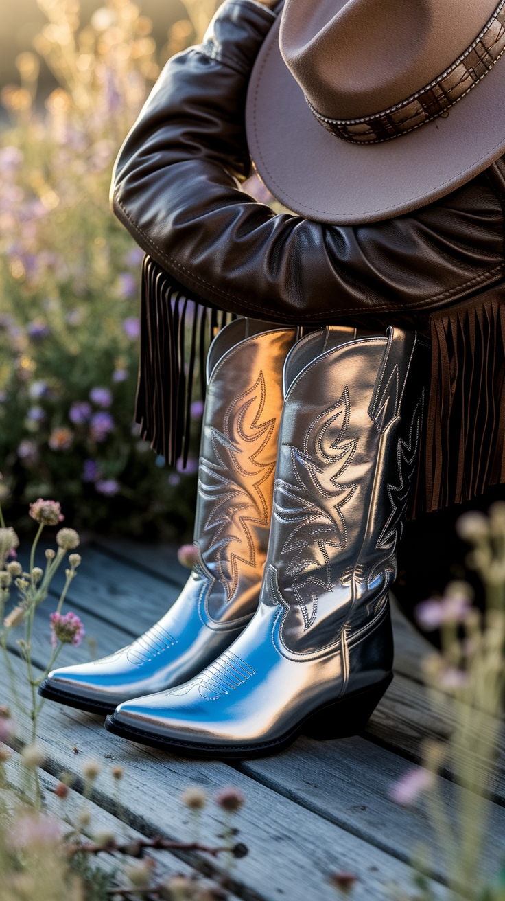 Daring Metallic Cowboy Boots to Elevate Your Look outfit idea