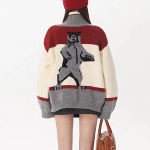 New Style Trends - Abstract Retro Knit Zip-Up Cardigan - Outfit Ideas
