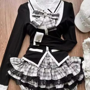 New Style Trends - Acubi Dark Doll Bow-Knit Outfit Set - Outfit Ideas