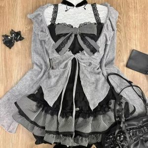 New Style Trends - Acubi Dark Doll Bow-Knit Outfit Set - Outfit Ideas