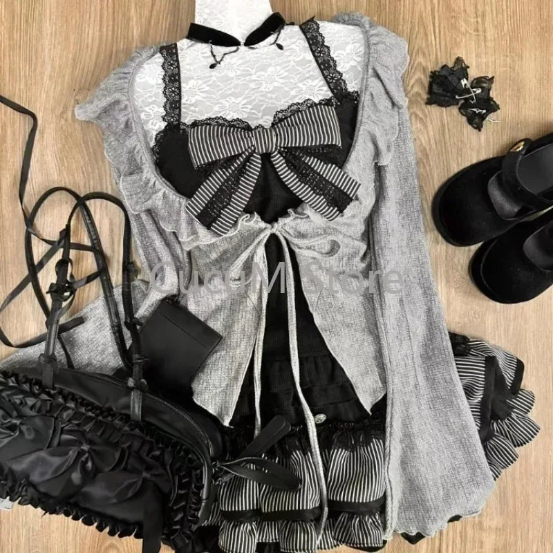 New Style Trends - Acubi Dark Doll Bow-Knit Outfit Set - Outfit Ideas