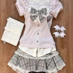 New Style Trends - Acubi Dark Doll Bow-Knit Outfit Set - Outfit Ideas