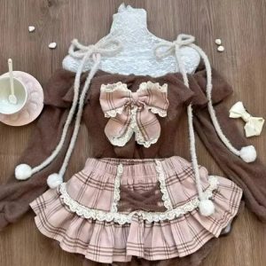 New Style Trends - Acubi Dark Doll Bow-Knit Outfit Set - Outfit Ideas