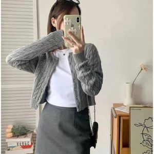 New Style Trends - Acubi Fall Cozy Cable-Knit Buttoned Cardigan - Outfit Ideas