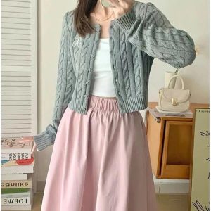 New Style Trends - Acubi Fall Cozy Cable-Knit Buttoned Cardigan - Outfit Ideas