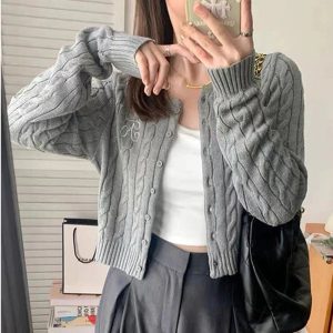 New Style Trends - Acubi Fall Cozy Cable-Knit Buttoned Cardigan - Outfit Ideas