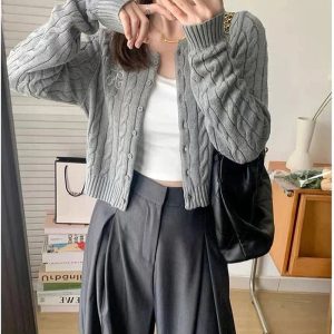 New Style Trends - Acubi Fall Cozy Cable-Knit Buttoned Cardigan - Outfit Ideas