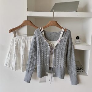 New Style Trends - Acubi Lace Bow-Knit Outfit Set - Outfit Ideas