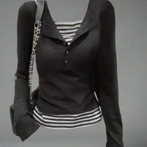 New Style Trends - Acubi Noir Nautical Layered Top - Outfit Ideas