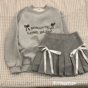 New Style Trends - Acubi Romantic Ribbon Sweatshirt and Skirt Outfit Set - Outfit Ideas