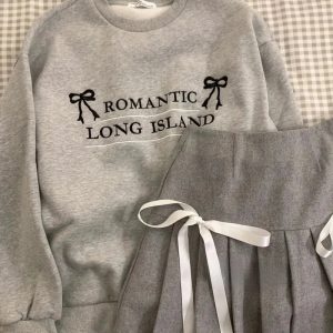 New Style Trends - Acubi Romantic Ribbon Sweatshirt and Skirt Outfit Set - Outfit Ideas