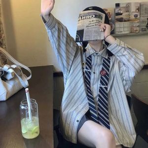 New Style Trends - Acubi Striped Button-Up Shirt - Outfit Ideas