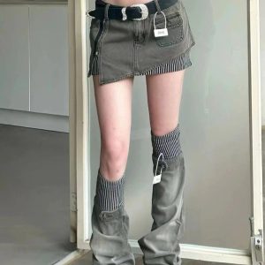 New Style Trends - Acubi Y2k Layered Skirt-Pants Hybrid with Belt - Outfit Ideas