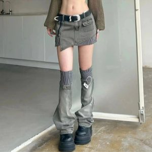 New Style Trends - Acubi Y2k Layered Skirt-Pants Hybrid with Belt - Outfit Ideas