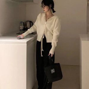 New Style Trends - Aesthetic Acubi Solid Cardigan - Outfit Ideas