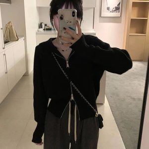 New Style Trends - Aesthetic Acubi Solid Cardigan - Outfit Ideas