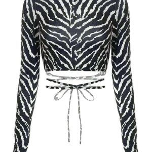 New Style Trends - Aesthetic Backless Long Sleeve Zebra Crop Top - Outfit Ideas